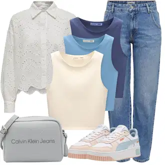 Outfit sa Svjetloplava/Plava High Waist Traperice/Mom Jean/Boyfriend Jeans/Girlfriend Traperice/Sužene Traperice/Vrećaste Traperice/Vintage traperice/Traperice Opuštenog Kroja/Formalna Košulja/Dad Traperice Only "Ljetna odjeća"