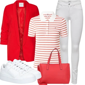 Outfit s Červená/Oranžová Polo Tričko/Pruhované Tričko Tommy Hilfiger "Letní oblečení"