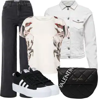 Outfity pro léto Pracovní oděvy s Šedá/Krémová/Bílá/Světle šedá Džínové Bund/Krátký Bund/Letní Bund/Košilová bunda/Krátký Bund/Krátké Džínové Bundičky Only "Letní oblečení"Look: Univerzitní, Western, Pracovní oděvy