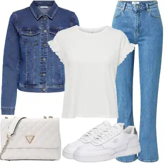 Outfity pro léto Vintage s Krémová/Bílá Tričko/Jednoduchý top/Mužské běžecké boty/Fancy tričko/Košilový top/Tričko s krátkým rukávem/Krátký top Only "Letní oblečení"Look: Styl, 20 léta, Babydoll, Krásný, Skromné, Vintage