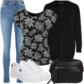 Outfit sa Plava/SvjetloPlava Kožna Jakna/Zimska jakna/Slip-on Traperice/Push-up Traperice/Kožne Cipele/Traperice s Prorezom/Traperice Slim Kroja/High Waist Traperice VERO MODA "Ljetna odjeća"