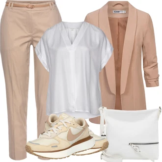 Outfit s Béžová/Khaki/Hnědá Capri kalhoty/7/8 Kalhoty/Obleková Kalhoty/Úzká Kalhoty/Kalhoty se Štěrbinou/3/4 Kalhoty/Bengaline Kalhoty/Kalhoty s nášivkou uprostřed/Navlékací Kalhoty/Twillová Kalhoty VIVANCE "Letní oblečení"
