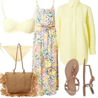 Outfit s Zlatý Letní Bota/Pletený Sandál/Sandál se třpytkami/Páskový Sandál/Sandál S T Páskem About You "Outfit na léto"