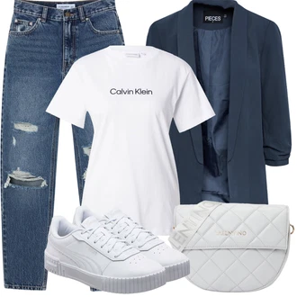 Kombinacije za ljeto sa Plava Traperice s Rupom/Boyfriend Jeans/Mom Jean/Skraćene Traperice/Traperice s Prorezom/Dad Traperice/Girlfriend Traperice/Kožne jakne/Nekategorizirano Pull&Bear "Ljetna odjeća"