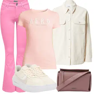 Outfit sa Pink Kožne zvonaste Hlače/Vinil Hlače/Tajica Zvonolikog Kroja/Bootcut Hlača/Hlače s Prorezom/Lepršave Hlača Only "Ljetna odjeća"