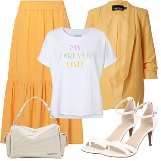 Vysoké Podpatky Outfit s Bílá/Krémová/Béžová Sandály Páskový Sandál/Sandál s podpatkem/Sandál Na Podpatku/Lodička S Páskem/Svatební Bota/Svatební bota/Přezková bota About You "Outfit na léto"