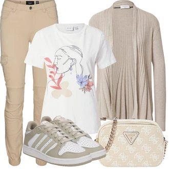 Outfit sa Bež/Siva/Smeđa/Kaki Pletenina omotati kardigan/Kardigan od kašmira/Kardigan s podignutim ovratnikom/Kardigan na podstavu/Kardigan s okruglim izrezom Freequent "Ljetna odjeća"