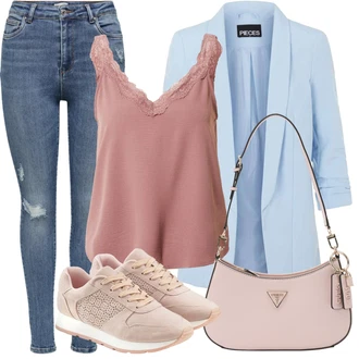 Elegantní Outfit s Béžová/Khaki/Fialová/Hnědá Nízká Teniska/Letní Tenisky/Vintage Teniska/Teniska s dírkovaným vzorem/Úzká Teniska/Kožené Tenisky/Bota Na Pěší Turistiku Lascana "Letní oblečení"Look: Elegantní, Moderní, Venkovní, Safari, Skater, Sportovní