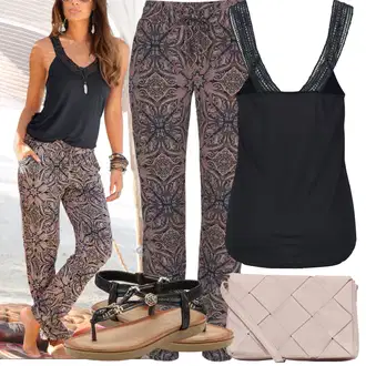 Svatovski gost Outfit sa Crvena/Pink/Smeđa Hlača Velika Veličina/Tunika/Majica I Top Veći Broj/Tajice Velika Veličina/Kratke hlače velike veličine Lascana "Ljetna odjeća"