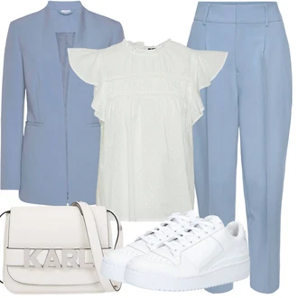 Zapínání na knoflíky Outfit s Bílá/Krémová/Stříbrný Halenka a Tunika Tunika/Halenka Móda Pro Plnoštíhlou/Tričko & Top Móda Pro Plnoštíhlé VERO MODA "Outfit na léto"