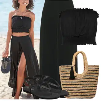 Outfit s Béžová/Černá/Tmavě šedá/Šedá/Červená Sandál se třpytkami/Pletený Sandál/Letní Bota/Sandál Dianette/Pohodlný Sandál/Sandál S T Páskem Lascana "Outfit na léto"