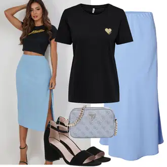 A-kroj Outfit sa Svjetloplava/Plava Kratke hlače velike veličine/Haljina Veći Broj Pieces "Cool za slobodno vrijeme"Look: A-kroj, Old Money, Poslovni, Elegantan, Traditional, klasický, sviatočné, Šik