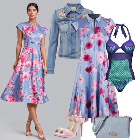Kombinace Světle Modrá/Modrá Šaty Niki/Šaty Bez Rukávů/Šaty S Potiskem/Dlouhé Letní Šaty/Midi Šaty/Šaty v Délce do Lýtka Dorothy Perkins
