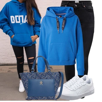žakár Outfit s Modrá/Tmavě modrá Taška Přes Rameno/Velká taška/Obchodní Taška/Taška/Kancelářská Taška/Brašna/Shopper taška/Taška Na Rameno Tommy Hilfiger "Oblečení pro volný čas"