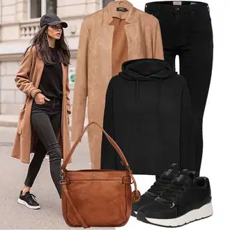 Outfit sa Narandžasta/Tamnocrvena/Crvena/Smeđa Kožna Jakna/Push-up Traperice/High Waist Traperice/Muška Kožna Jakna/Traperica Niskog Struka/Traperica Niskog Struka/Traperice Slim Kroja/Kožne Cipele/Trenerke Traperice/Bikerske Traperice Only "Savršeno za jesen"