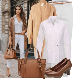 Outfit s Šedá/Khaki/Bílá 7/8 Kalhoty/Boyfriend Kalhoty/Twillová Kalhoty/Navlékací Kalhoty/Business Kalhoty/Bavlněná Kalhoty/Úzká Kalhoty B.young "Vkusný podzimní outfit"