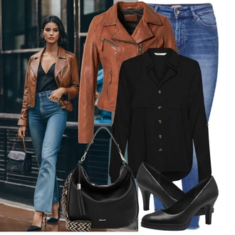 Outfit s Hnědá/Oranžová Kožené Bund Bunda z Umělé Kůže/Kožená vintage bunda/Motorkářská bunda/Motorkářské Bund/Kožené Bund Oakwood "Cool podzimní outfit"