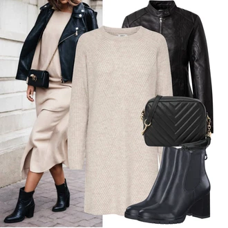 Outfit s Černá Motorkářské Bund/Kožené Bund Bunda z Umělé Kůže/Bunda s Bočním Zipem/Kožená Bomber Bund/Kožené Bund/Motorkářská bunda/Kožená vintage bunda JdY "Trendový podzimní outfit"