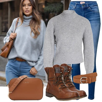 Outfit sa SvjetloSiva/Siva Pulover s Rol Ovratnikom/Džemper Od Kašmira/Jednostavni Džemper/Vuneni Džemper/Mohair Pullover/Basic Džemper/Džemper s rol ovratnikom/Kratki Džemper Noisy may "Jesenski outfiti"