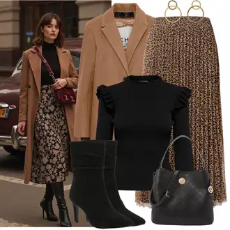 Outfit s Tmavě hnědá/Khaki/Hnědá/Béžová Dlouhá Sukně/Sukně boucle/Mačkaná Sukně/Slavnostní Maxi Sukně/Třpytivá Sukně/Pletená sukně/Sukně s Flitry/Tvídová Sukně Only "Outfit v podzimních barvách"
