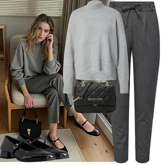 Outfit s Světle šedá/Fialová/Šedá/Tmavě šedá/Růžová Paperbag Kalhoty/Mušelínové kalhoty/Tvídová Kalhoty/Mrkvová Kalhoty/Obleková Kalhoty/Ležérní Kalhoty/Kalhoty s nášivkou uprostřed/Látková Kalhoty/Business Kalhoty/Kalhoty s Vysokým Pasem Only "Outfit v podzimních barvách"