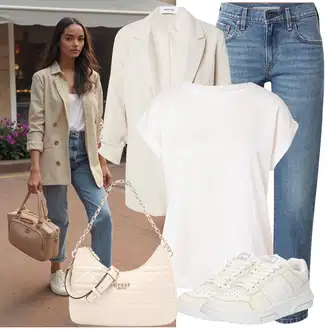 Outfit sa Plava/Svjetloplava Traperice Ravne Nogavice/Čizma do Gležnja/Boyfriend Jeans/Mom Jean/Dad Traperice/Vintage traperice/Formalna Košulja/Skraćene Traperice/Girlfriend Traperice/Ženske Traperice 7/8 Dužine levi's ® "Odjeća za jesen"