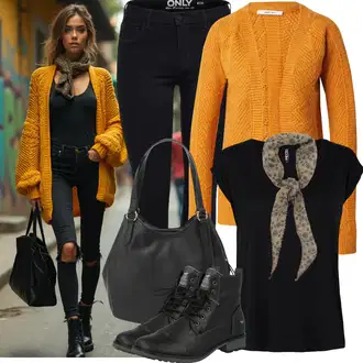 Kombinacije za zabavu S oblinama sa Smeđa/Žuta About You "Cool jesenski outfit"