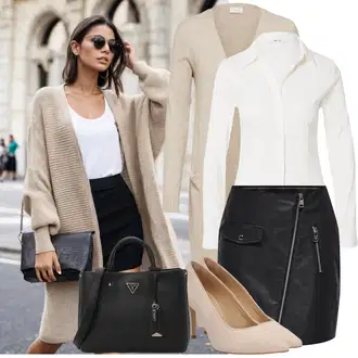 Outfity pro práci S křivkami s Béžová/Hnědá/Khaki Pletenina veľkej veľkosti Vila "Lehký outfit"