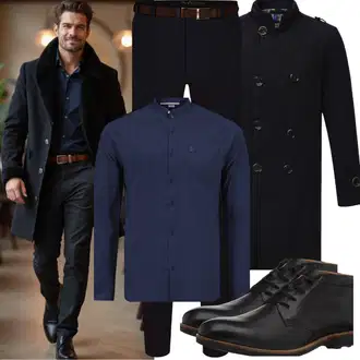 Beerdigung Outfits Winter mit Schwarz/Dunkelblau/Dunkelgrau Schmal Geschnittener Mantel/Kaschmir Mantel/Wollfleece Mantel/Wollmantel YOUTHUP "Business Outfit"