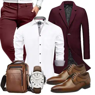 Outfit mit Dunkelrot/Lila/Rot/Rosa/Bordeaux Wollfleece Mantel/Kaschmir Mantel/Schmal Geschnittener Mantel/Gehröck/Wollmantel/Blazermantel YOUTHUP "Business Outfit"