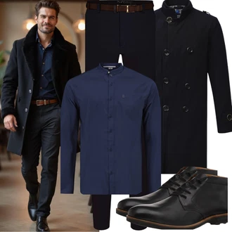 Beerdigung Outfits Winter mit Schwarz/Dunkelblau/Dunkelgrau Schmal Geschnittener Mantel/Kaschmir Mantel/Wollfleece Mantel/Wollmantel YOUTHUP "Business Outfit"