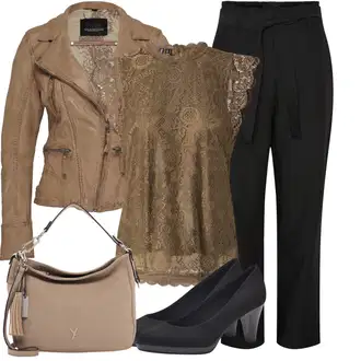 Outfit s Hnědá/Béžová/Šedá/Khaki Vintage Bund/Přechodné Bundy/Letní Bund/Kožené Bund/Motorkářská bunda/Kožená vintage bunda/Neobvyklá bunda/Motorkářské Bund Oakwood "Vkusný podzimní outfit"