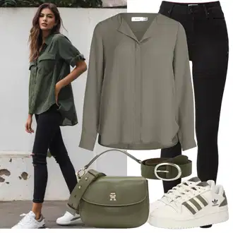 90-ich, Stil Outfit sa Siva/Tamnozelena/Kaki/Bež/Smeđa Bluza s Podignutim Ovratnikom/Bluza Dugih Rukava/Slip-on Bluza/Kožna jakna/Svilena bluza/Bluza s gumbom/Duga Bluza/Tunika Majica/Oversize Bluza Vila "Opušteni izgled"Look: klasický, Stil, Transparentan, Ured, Vatrogasici, Prekrasan, Ležerno, Retro