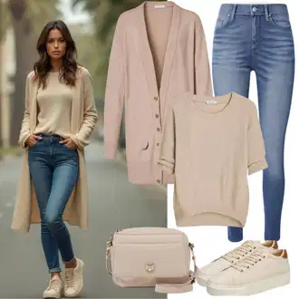 Outfit sa Bijela/Bež/Smeđa Pulover s šišmiš rukavom/Džemper sa Spuštenim Ramenom/Zamotati džemper/Džemper s Vodopadnim izrezom/Kratki Džemper/Mohair Pullover/Kašmir Džemper/Džemper bez leđa/Izrezani Džemper/Pleteni Džemper/Vuneni Džemper Pull&Bear "Cool Jesenska Odjeća"
