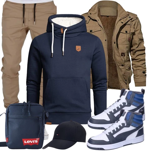 Braun/Grün Jacke Winter Parka KEFITEVD kombinieren