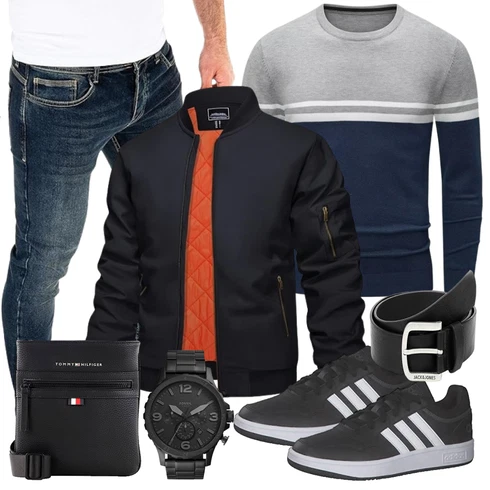 Schwarz/Blau/DunkelBlau Fliegerjacke/Bomberjacke KEFITEVD kombinieren