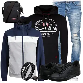 Stil Outfits Skater mit Dunkelgrün/Schwarz Partner Hoodie/Ausgefallener Hoodie/Hoodie/Unisex Hoodie/Sport Hoodie/Vintage Hoodie Riverso "Cool Outfit"Look: Kuschel, Stil, Schön, Rad, Lack, Casual, Moderne, Skater, Rap, Retro, Coole, Vintage