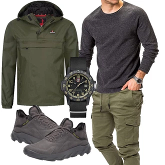 7/8-lang Outfit mit Dunkelgrün/Khaki Boyfriend Hose/Jogger Hose/FreizeitHose/Cargo-JoggingHose/Kurze Hose/Capri/CargoHose/Cargo Short PITTMAN "Cool Outfit"
