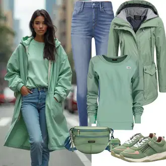 Outfit s Zelená/Tmavě zelená/Světle zelená Pláštěnka & Funkční Kabát/Softshellový Kabát/Gore-Tex kabát/Kabát Tří Čtvrtě Délky/Lehký Kabát/Outdoorový kabát/Letní Kabát/Scuba Kabát Killtec "Cool Podzimní Outfit"