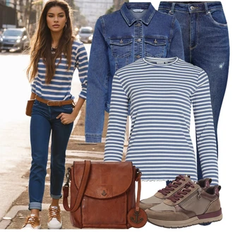 Outfit s Tmavě modrá/Modrá/Světle modrá Džínové Bund/Krátké Džínové Bundičky Only "Lehký outfit"