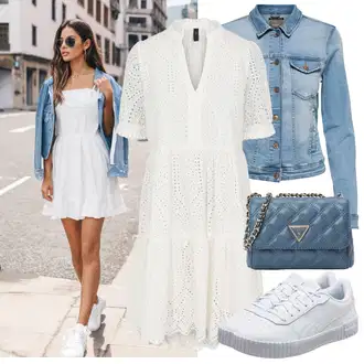 Výstřih na ramena Outfit s Krémová/Bílá Košilové šaty/Letní Šaty/Boho Šaty Elegantní/Šaty na Konfirmaci/Krajkové Šaty/Mušelínové šaty/Občanské šaty/Šaty Niki/Háčkované Šaty/Boho Letní Šaty/Francouzské šaty yas "Praktický vzhled"