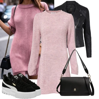 Rovná noha Outfit s Černá/Tmavě šedá/Růžová/Bílá Kožené Bund Bunda z Umělé Kůže/Motorkářské Bund/Kožené Bund/Motorkářská bunda/Bunda s Bočním Zipem yas "Každodenní vzhled"