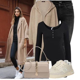Outfit s Béžová/Šedá/Hnědá/Khaki Kardigan Svetr kroj/Kašmírový kardigán/Svetr s podšívkou/Dlouhé Kardigany/Zimní svetr/Vlněný kardigán/Zavinovací svetr Zwillingsherz "Oblečení pro volný čas"