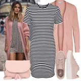 Pruhované Šaty s Výstřihem na Ramena Outfity image