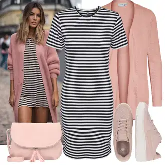 Punije Outfit sa Bijela/Krem/Tamnoplava Haljina Veći Broj/Tunika/Haljina Pieces "Praktičan look"