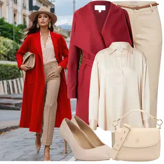 Outfit sa Kaki/Bež/Smeđa/Bijela Košulja od muslina/Poslovna košulja SECOND FEMALE "Jesenski outfiti"