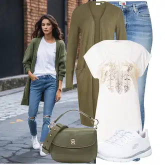 Zapínání na knoflíky Dlouhé Outfit s Tmavě zelená/Zelená Pletenina veľkej veľkosti/Šaty Móda Pro Plnoštíhlou/Tunika Vila "Lehký outfit"
