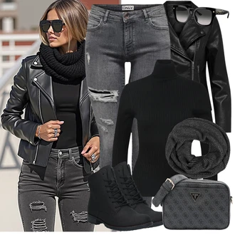 Outfit s Černá/Tmavě zelená/Hnědá/Tmavě šedá/Tmavě hnědá/Šedá Kozačka Šněrovací Kotníková Bota/Šněrovací bota/Klasická Kozačka/Kotníková Bota s Podšívkou/Vintage Kotníková Bota/Plochá Kotníková Bota/Kožená kotníková bota Rieker "Cool podzimní outfit"