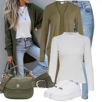 Zapínání na knoflíky Dlouhé Outfit s Tmavě zelená/Zelená Pletenina veľkej veľkosti/Šaty Móda Pro Plnoštíhlou/Tunika Vila "Outfit na podzim"
