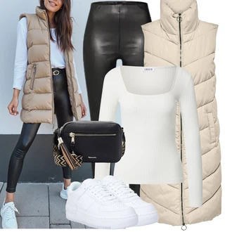 Outfit s Černá/Bílá/Šedá Kožený legíny/Kalhoty z Umělé Kůže/Latexové legíny/Vinylový Legín/Legíny Kožený Vzhled SOAKED IN LUXURY "Stylový Podzimní Outfit"